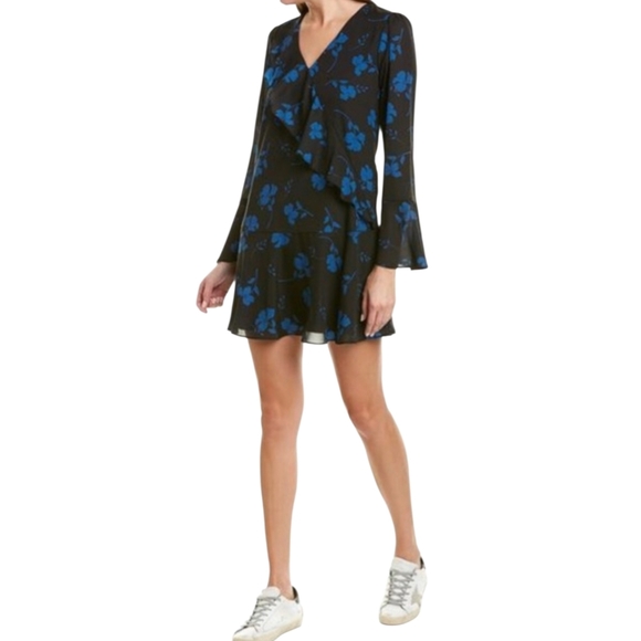 Parker Dresses & Skirts - Parker Black & Blue Floral‎ Chiffon Shift Dress Size Medium